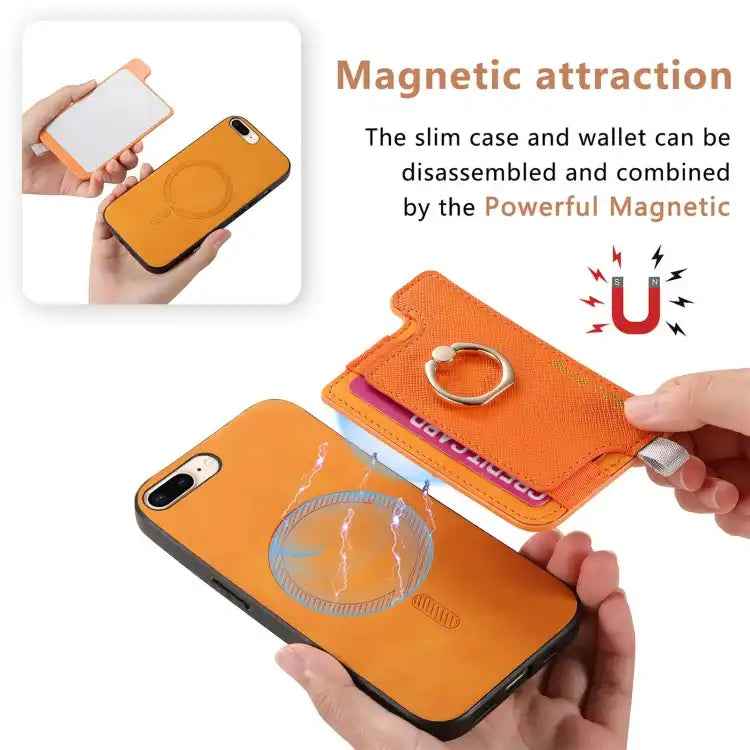 Retro Magsafe Cross Leather Ring Holder Card Bag Phone Case