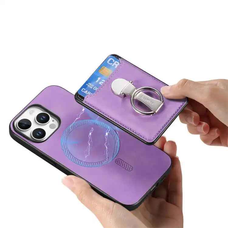 Retro Folding Ring Holder Card Bag MagSafe Phone Case