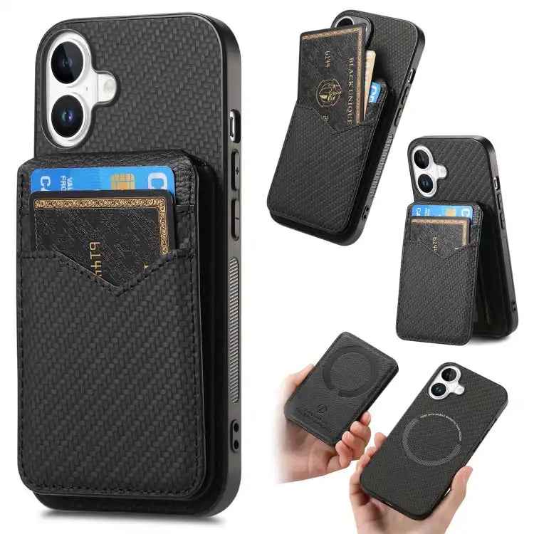 Carbon Fiber MagSafe Vertical Flip Card Bag Phone Case