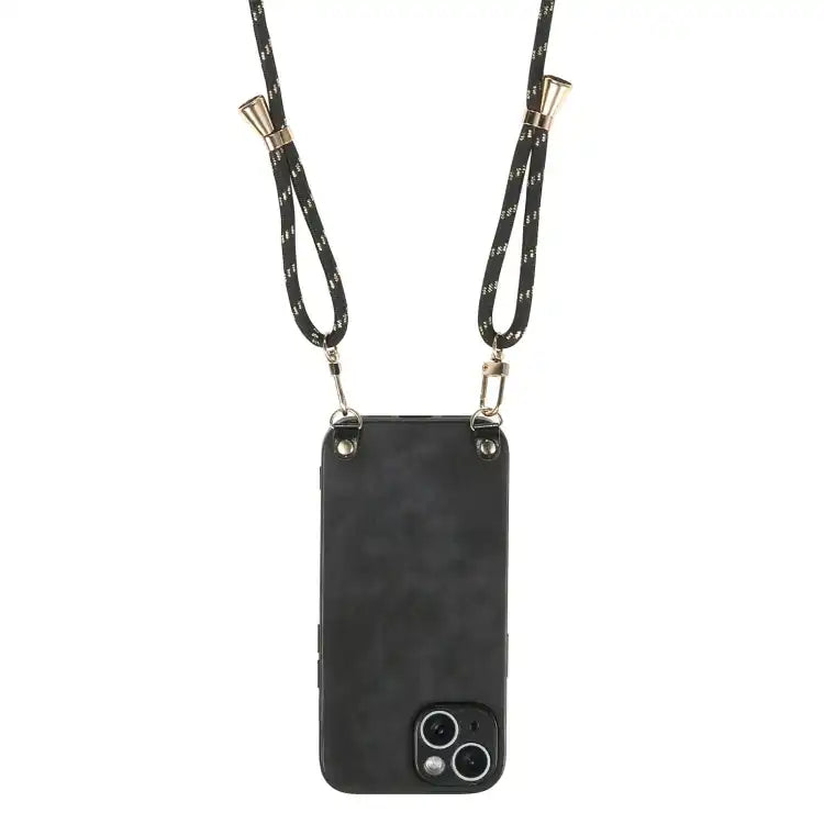 Vintage Leather PC Back Cover Phone Case with Crossbody Strap
