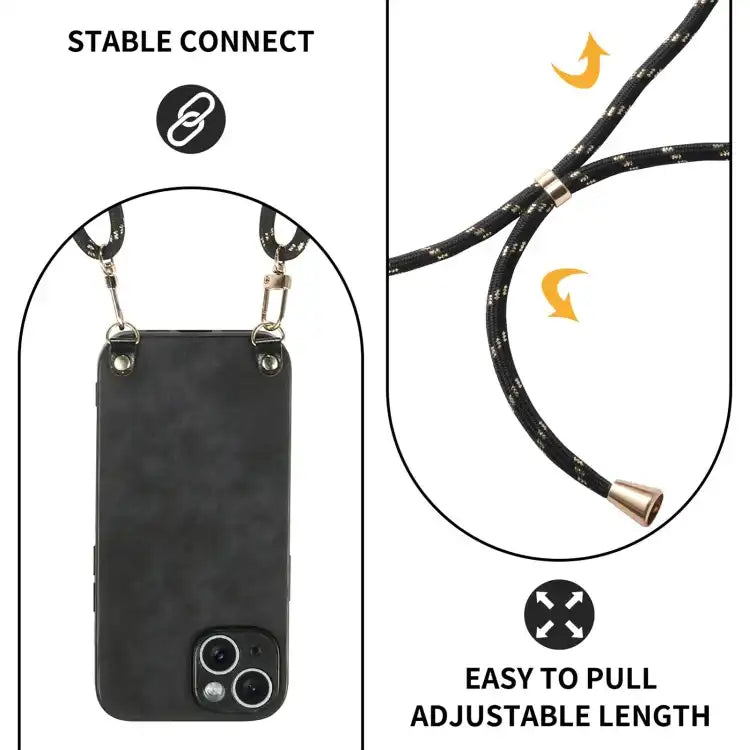 Vintage Leather PC Back Cover Phone Case with Crossbody Strap