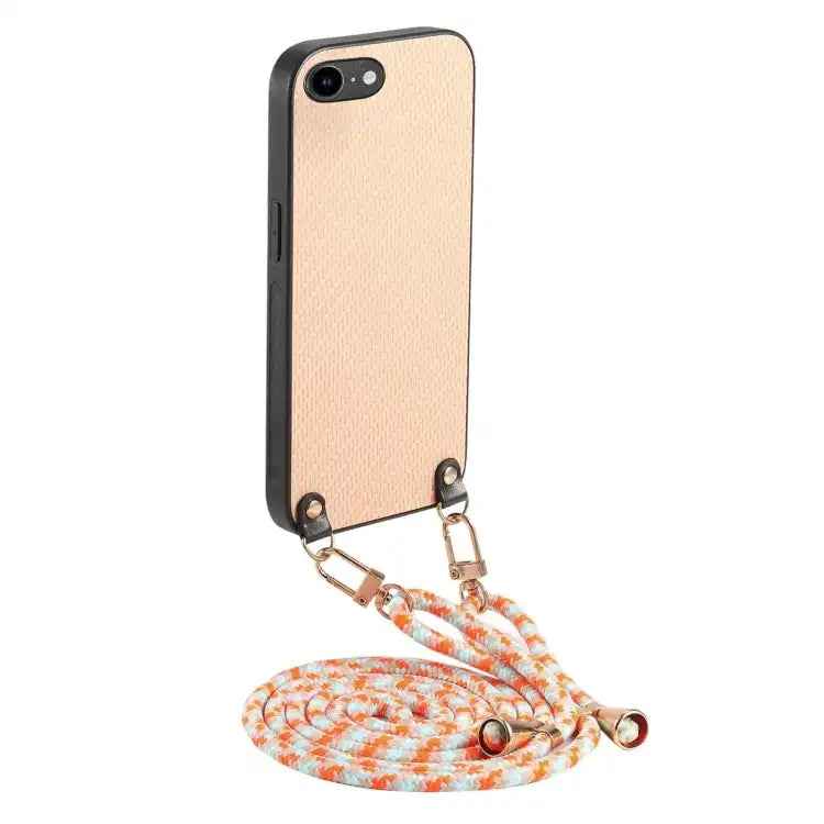 Carbon Fiber Texture Leather Back Phone Case with Crossbody Strap