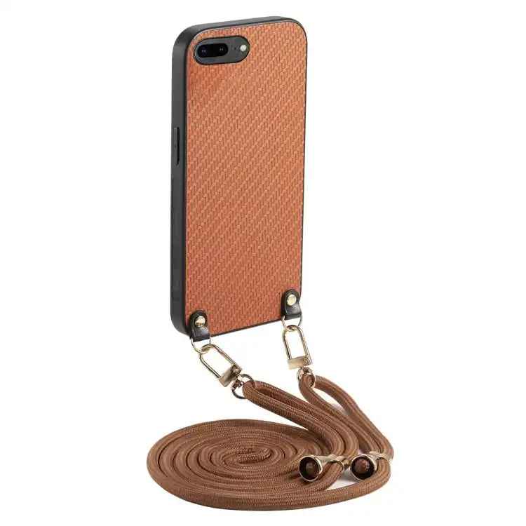Carbon Fiber Texture Leather Back Phone Case with Crossbody Strap