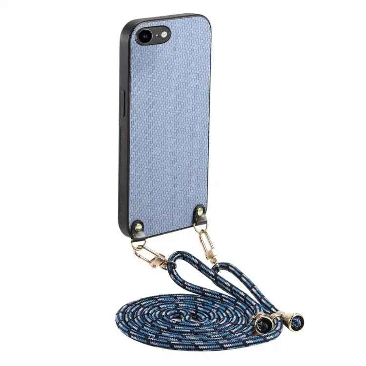 Carbon Fiber Texture Leather Back Phone Case with Crossbody Strap