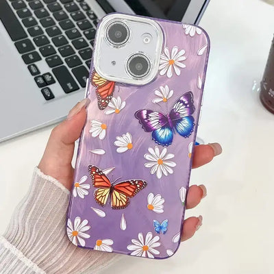 Plating Texture Butterfly TPU Phone Case with Glitter Lens Film