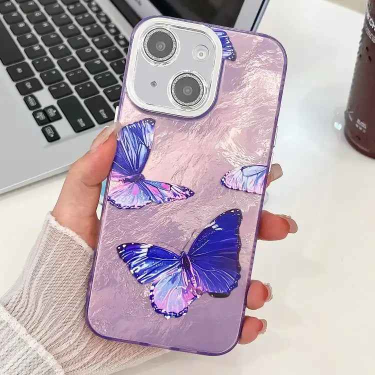 Plating Texture Butterfly TPU Phone Case with Glitter Lens Film