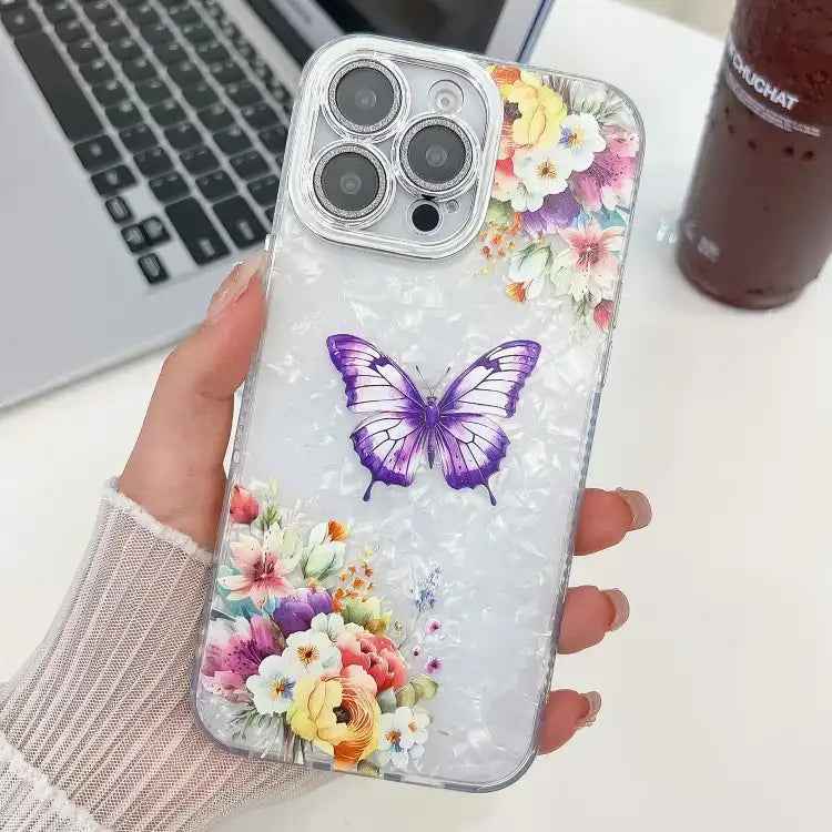 Plating Texture Butterfly TPU Phone Case with Glitter Lens Film