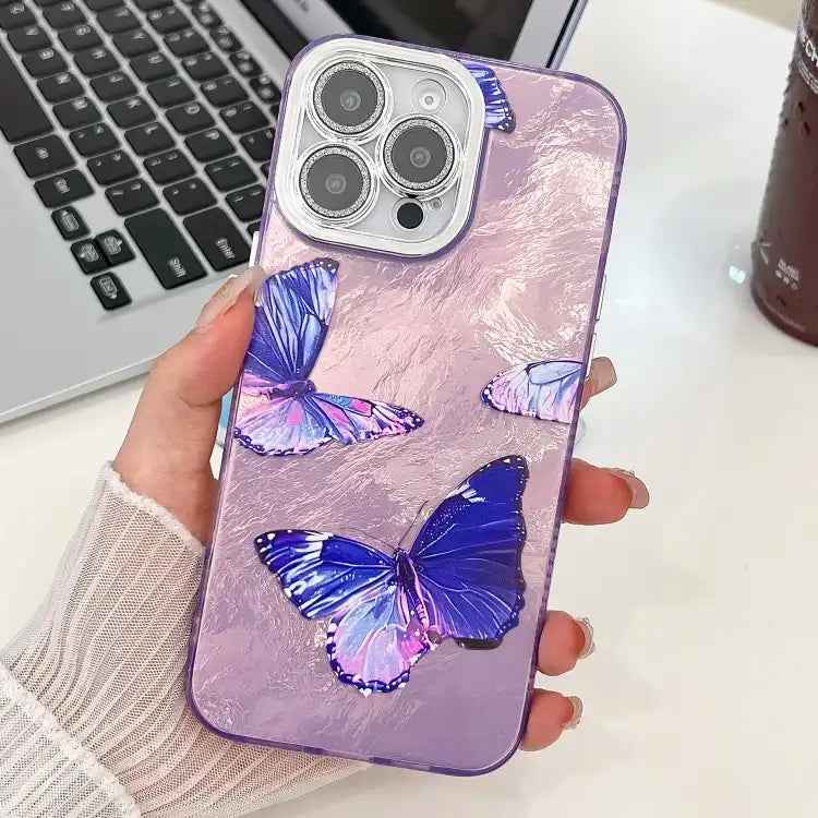 Plating Texture Butterfly TPU Phone Case with Glitter Lens Film