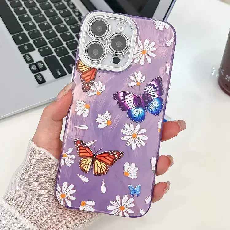 Plating Texture Butterfly TPU Phone Case with Glitter Lens Film