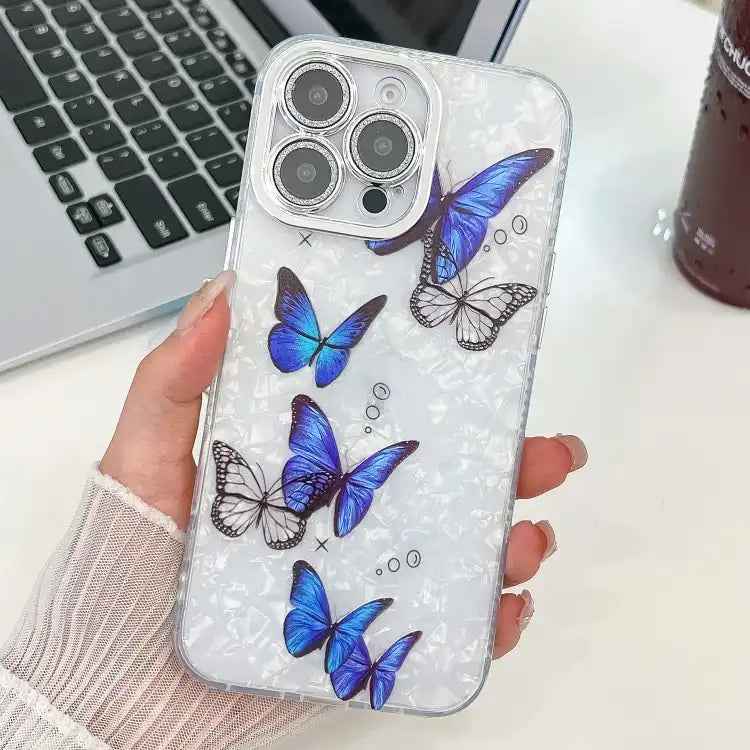 Plating Texture Butterfly TPU Phone Case with Glitter Lens Film