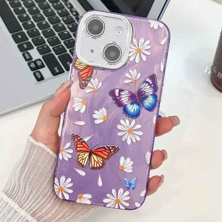 Plating Texture Butterfly TPU Phone Case with Glitter Lens Film