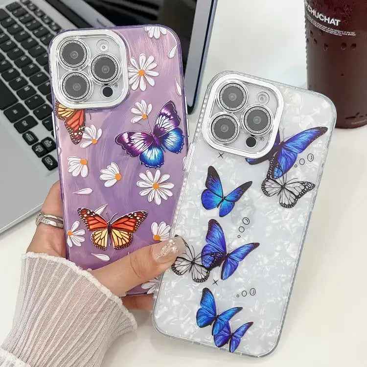 Plating Texture Butterfly TPU Phone Case with Glitter Lens Film