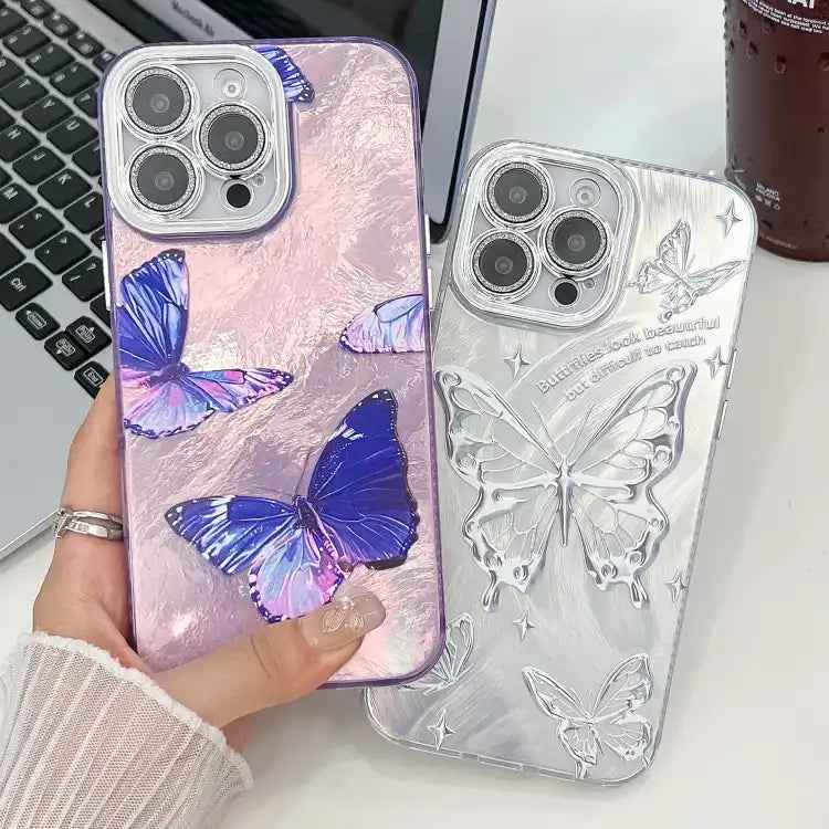 Plating Texture Butterfly TPU Phone Case with Glitter Lens Film