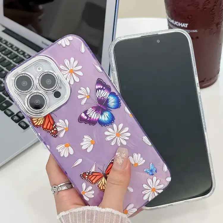 Plating Texture Butterfly TPU Phone Case with Glitter Lens Film