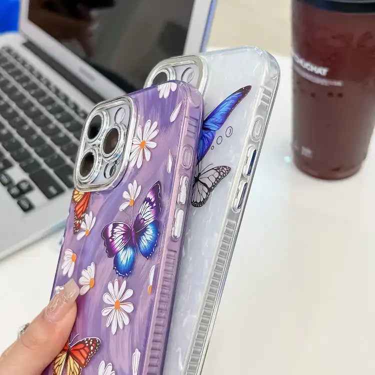 Plating Texture Butterfly TPU Phone Case with Glitter Lens Film