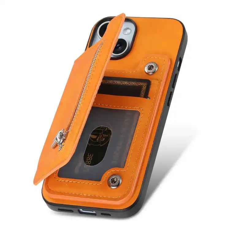 Retro MagSafe Zipper Wallet Card Bag Back Phone Case