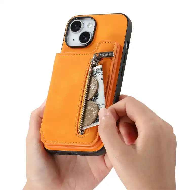 Retro MagSafe Zipper Wallet Card Bag Back Phone Case