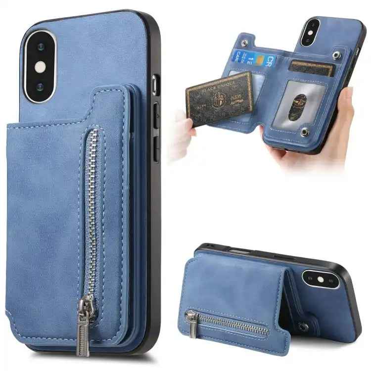Retro MagSafe Zipper Wallet Card Bag Back Phone Case