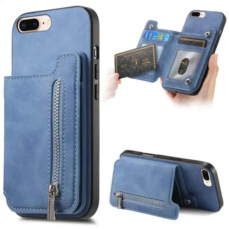 Retro MagSafe Zipper Wallet Card Bag Back Phone Case