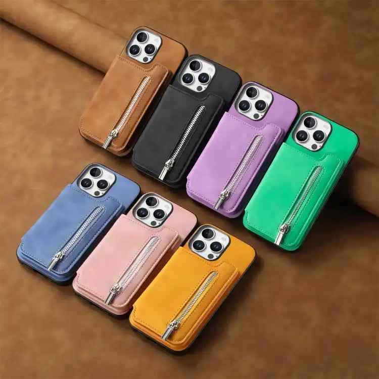 Retro MagSafe Zipper Wallet Card Bag Back Phone Case