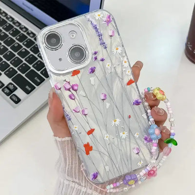 Electroplating Flower Texture Wristband TPU Phone Case