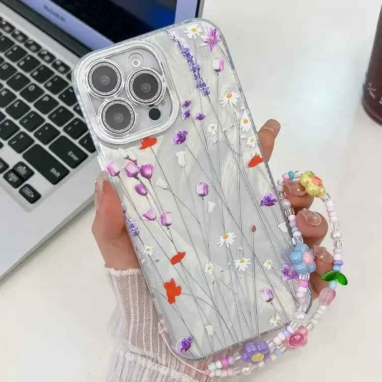 Electroplating Flower Texture Wristband TPU Phone Case