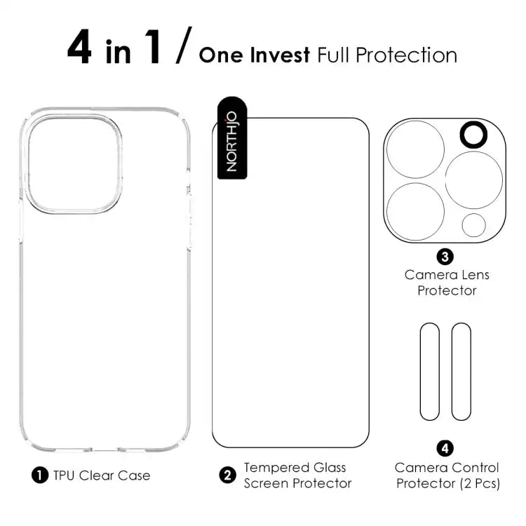 NORTHJO 4 in 1 TPU Phone Case with Screen Film and Lens Film and Camera Control Button Cover