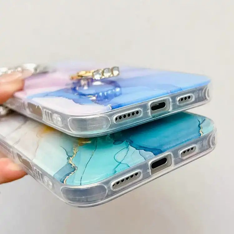 Electroplated Marble Texture Ring Holder Phone Case