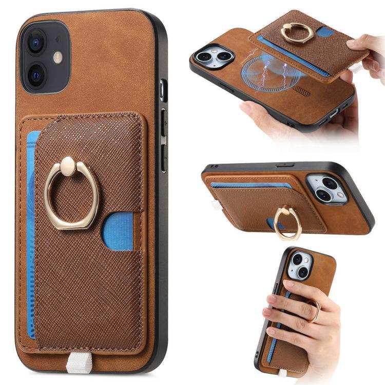 Retro Cross Leather Ring Side Insert Card Bag MagSafe Phone Case