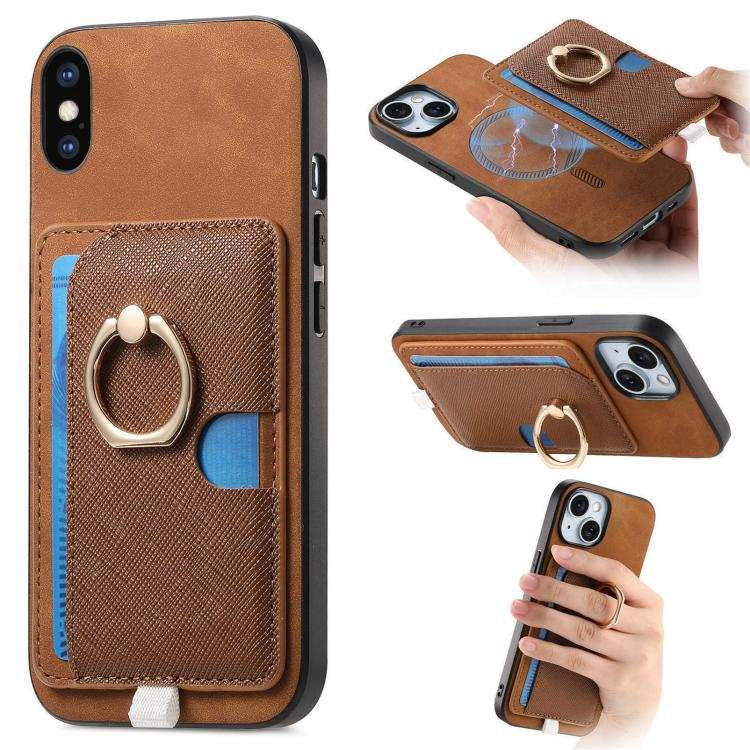 Retro Cross Leather Ring Side Insert Card Bag MagSafe Phone Case