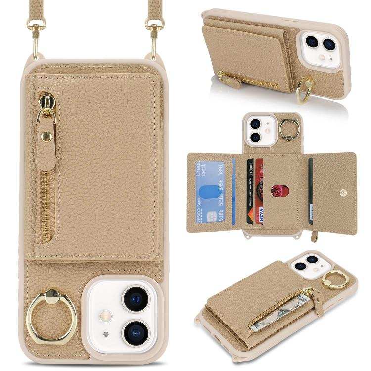 Crossbody Zipper Wallet Ring Holder Litchi Leather Phone Case