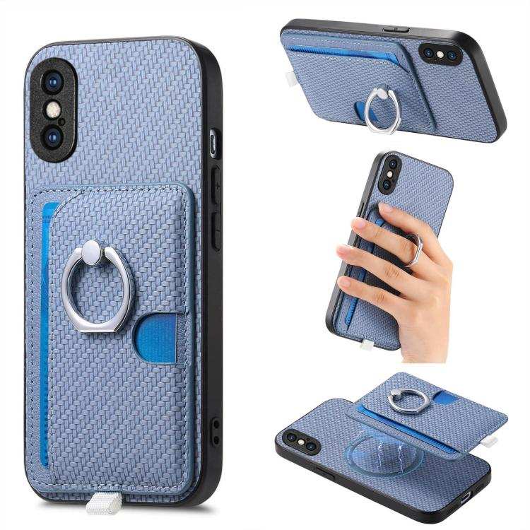 Carbon Fiber Ring Side Insert Card Bag MagSafe Phone Case