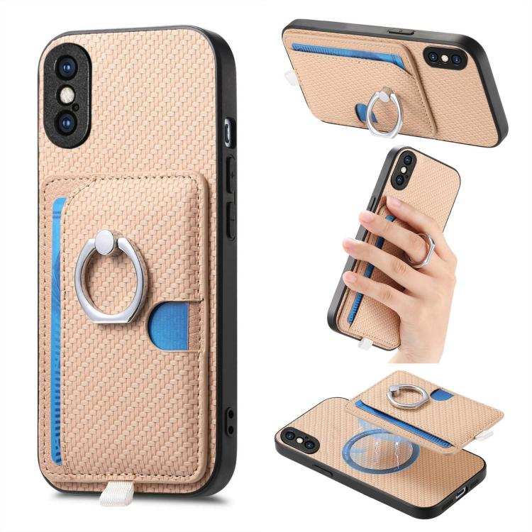 Carbon Fiber Ring Side Insert Card Bag MagSafe Phone Case
