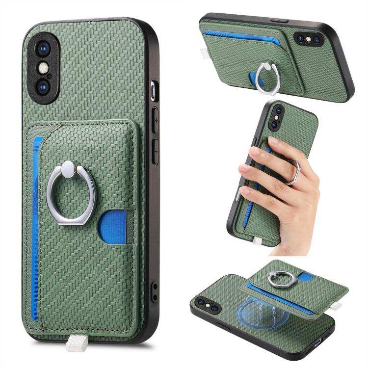 Carbon Fiber Ring Side Insert Card Bag MagSafe Phone Case