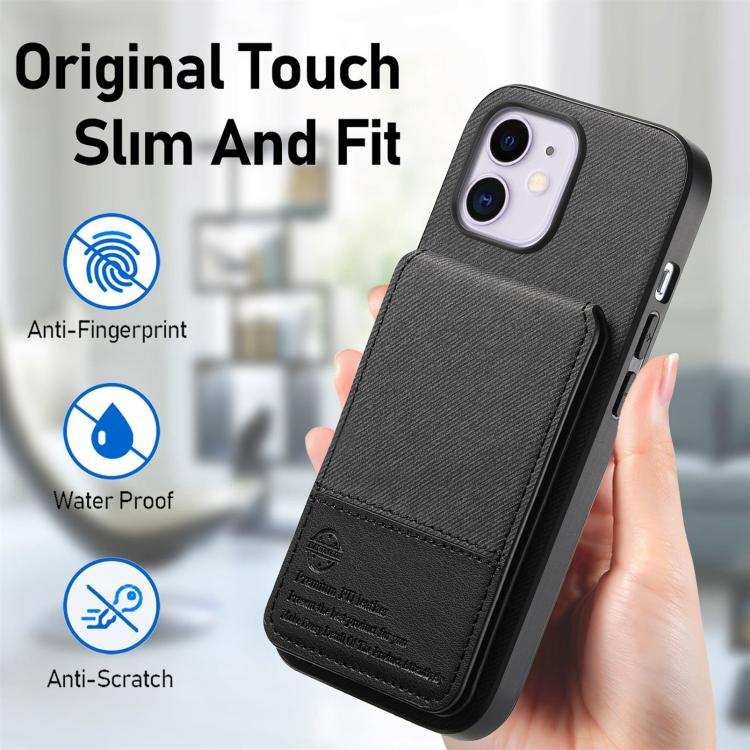 Twill Fabric Leather Vertical Flip RFID Card Bag Phone Case