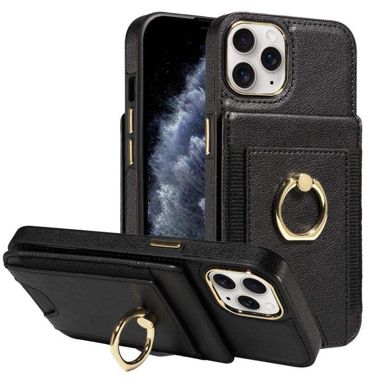 Ring Multifunctional Vertical Flip Wallet Back Cover Leather Phone Case