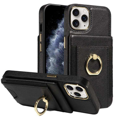 Ring Multifunctional Vertical Flip Wallet Back Cover Leather Phone Case