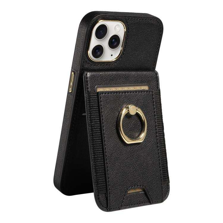 Ring Multifunctional Vertical Flip Wallet Back Cover Leather Phone Case