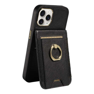 Ring Multifunctional Vertical Flip Wallet Back Cover Leather Phone Case