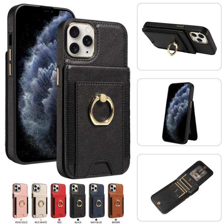Ring Multifunctional Vertical Flip Wallet Back Cover Leather Phone Case