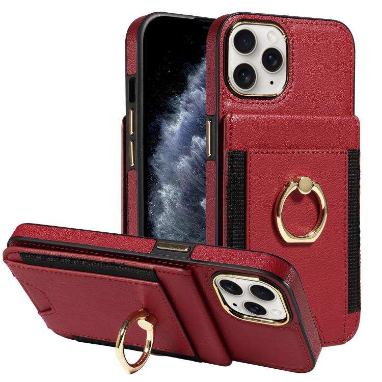 Ring Multifunctional Vertical Flip Wallet Back Cover Leather Phone Case