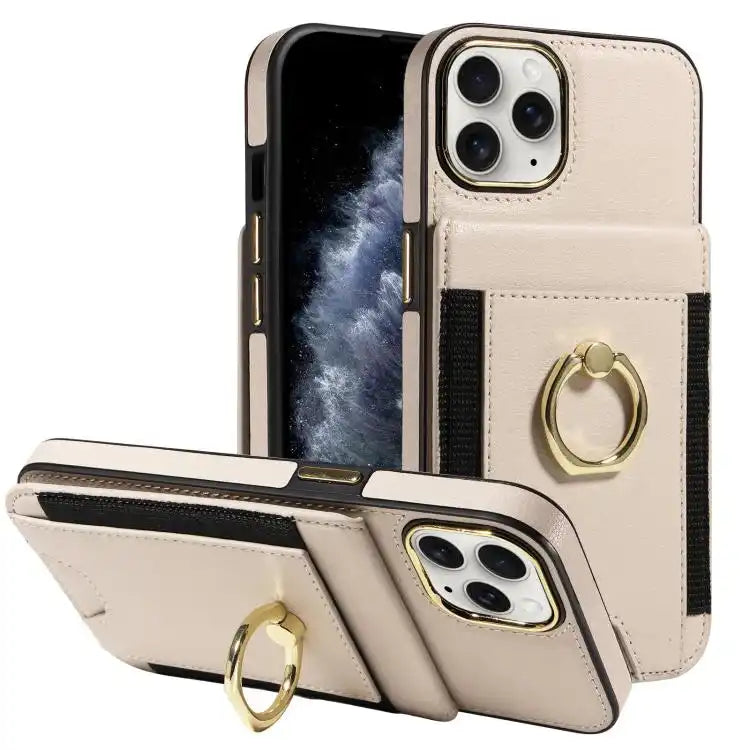 Ring Multifunctional Vertical Flip Wallet Back Cover Leather Phone Case