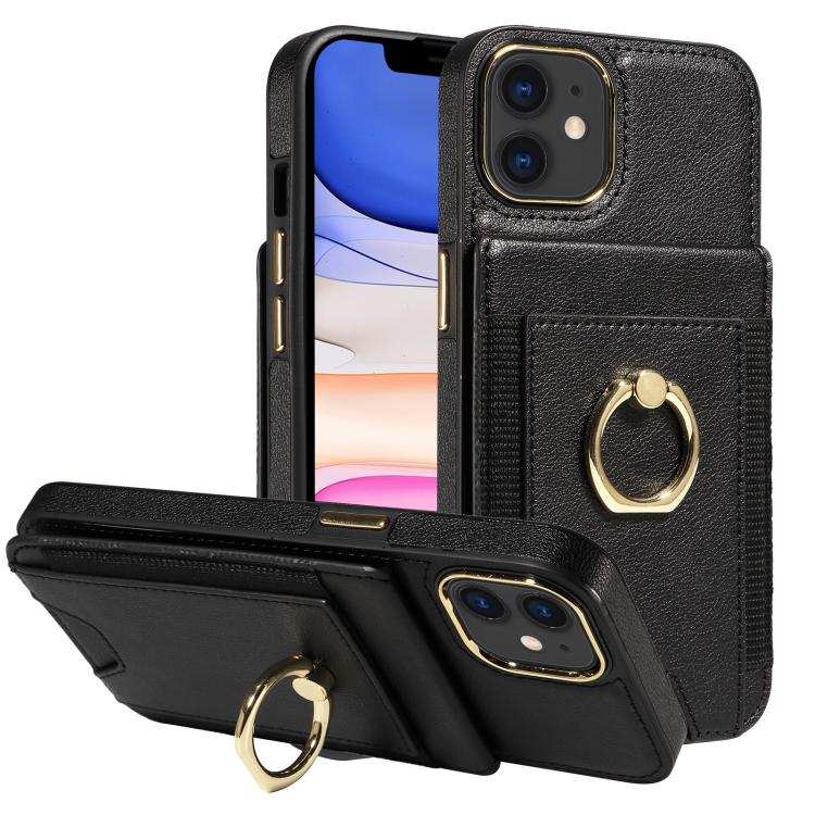 Ring Multifunctional Vertical Flip Wallet Back Cover Leather Phone Case