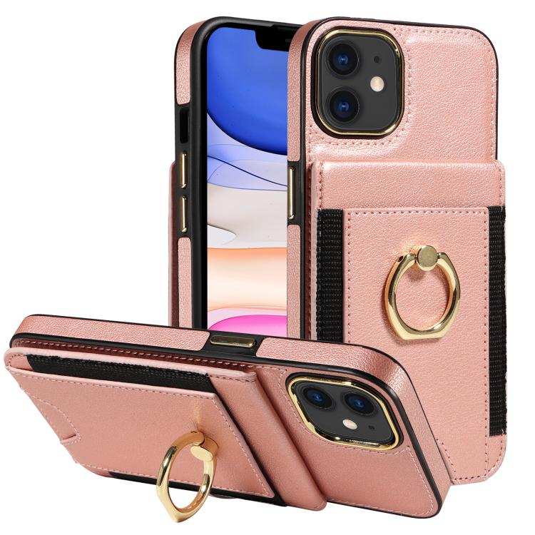 Ring Multifunctional Vertical Flip Wallet Back Cover Leather Phone Case