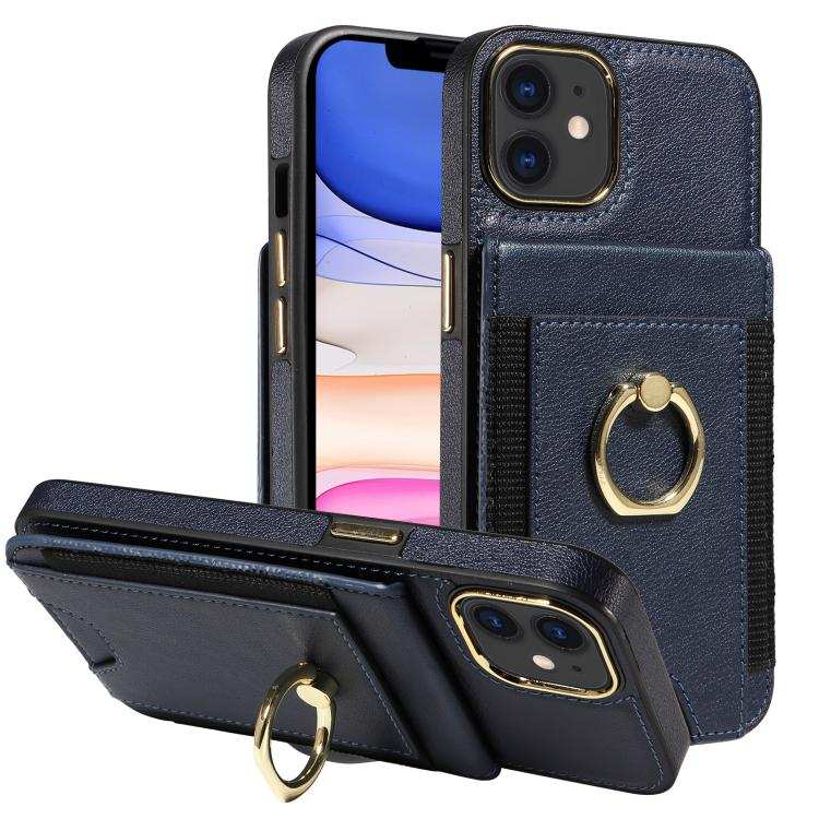 Ring Multifunctional Vertical Flip Wallet Back Cover Leather Phone Case