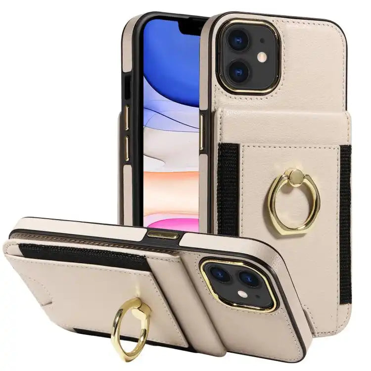 Ring Multifunctional Vertical Flip Wallet Back Cover Leather Phone Case