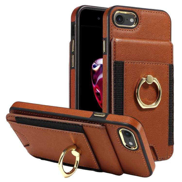 Ring Multifunctional Vertical Flip Wallet Back Cover Leather Phone Case