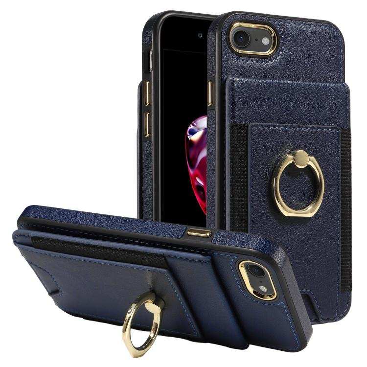 Ring Multifunctional Vertical Flip Wallet Back Cover Leather Phone Case