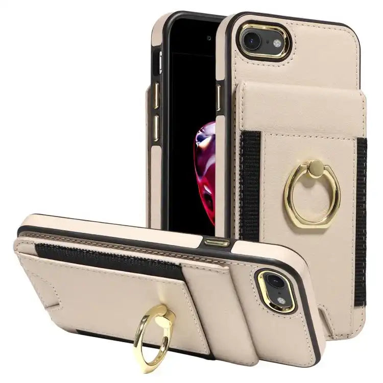 Ring Multifunctional Vertical Flip Wallet Back Cover Leather Phone Case