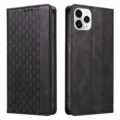 Braided Embossed Strong Magnetic Leather Phone Case